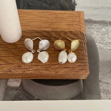 Load image into Gallery viewer, 1 Pair IG Style Casual Shell Pearl Sterling Silver 18K Gold Plated Drop Earrings
