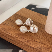 Load image into Gallery viewer, 1 Pair IG Style Casual Shell Pearl Sterling Silver 18K Gold Plated Drop Earrings
