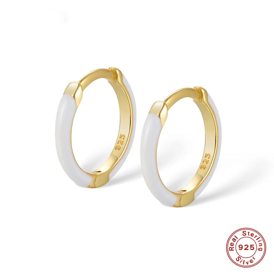 1 Pair Vintage Style Simple Style Round Epoxy Plating Sterling Silver 18k Gold Plated White Gold Plated Earrings