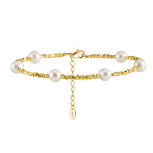 Load image into Gallery viewer, Elise Gold Pearl Beaded Bracelet with extension chain, dainty minimalist jewellery for women in 18K gold plating and freshwater pearls, waterproof and tarnish resistant by MJ Luxe.
