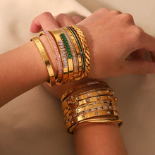 Load image into Gallery viewer, Stainless Steel 18K Gold Plated IG Style Geometric Inlay Zircon Bangle
