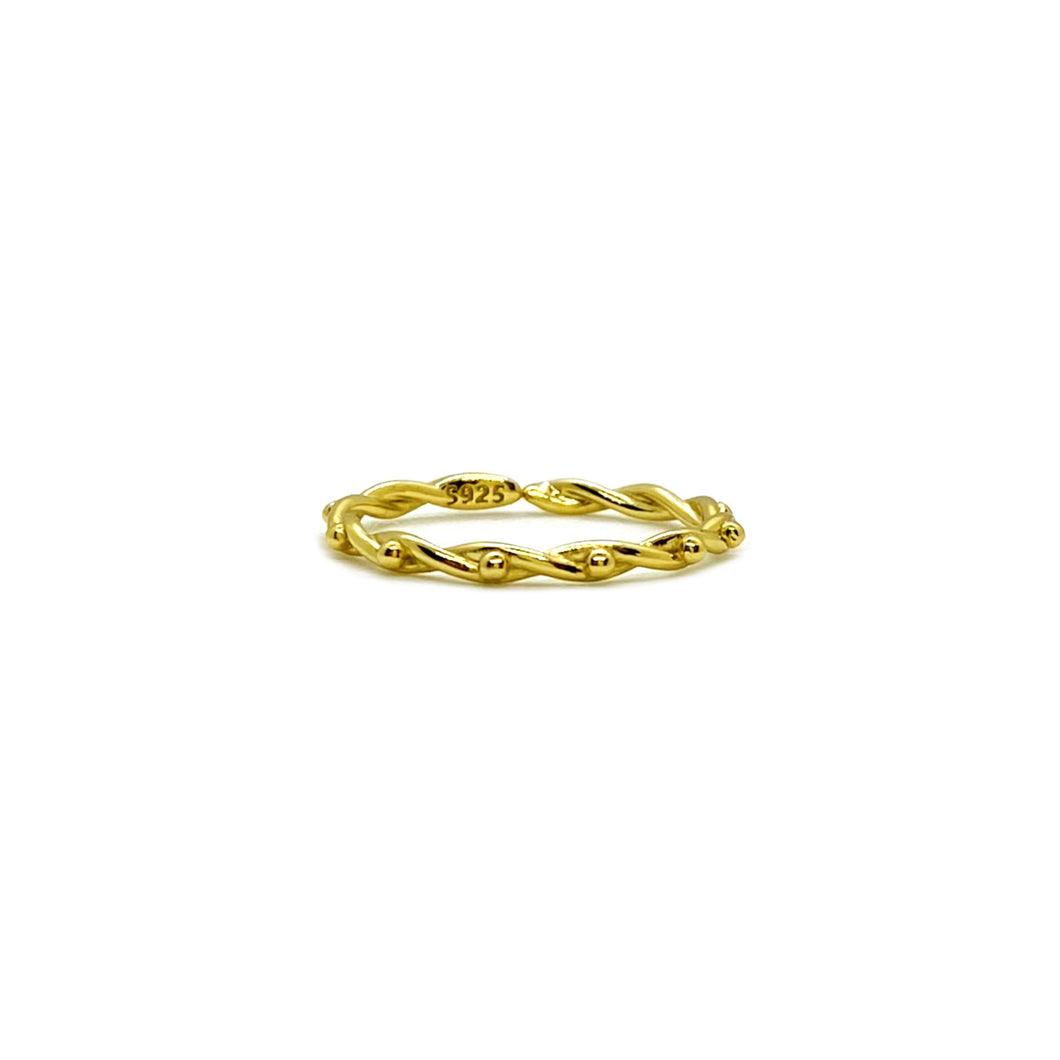 18K gold plated sterling silver ring, twist and dotted ring, adjustable ring ring