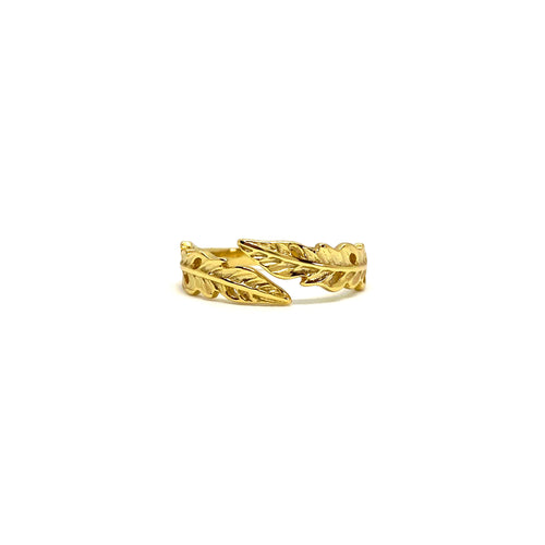 18K gold plated sterling silver leaf motif wrap around adjustable ring