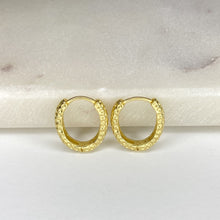 Load image into Gallery viewer, 18K gold plated sterling silver oval hoop earrings, circular dent impressions
