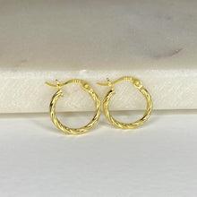 Load image into Gallery viewer, 18K gold plated sterling silver twist huggie earrings
